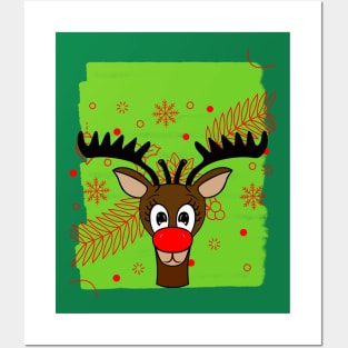 REINDEER Merry Christmas Red Nose Reindeer Posters and Art